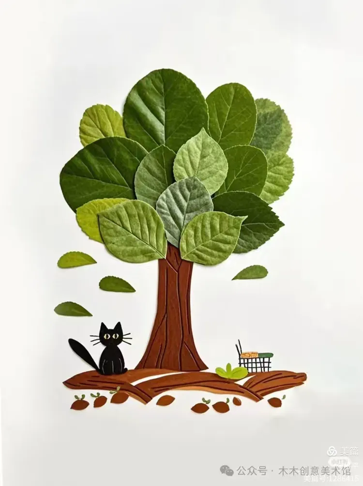 网络上的树叶贴画 石头组合画